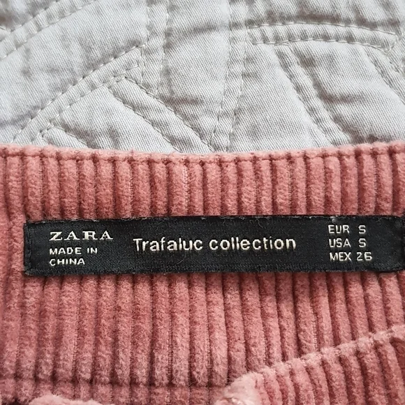ZARA High Waist Corduroy Culotte Pant Womens S Pink Wide Leg Cropped - Picture 3 of 11